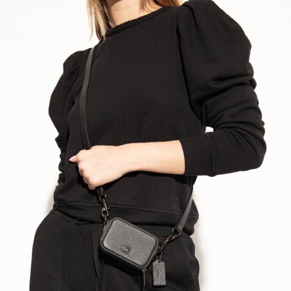 Coach Mini Crossbody Pouch Blue Crossgrain Leather CP271 Cards Earbuds Case - Picture 10 of 11